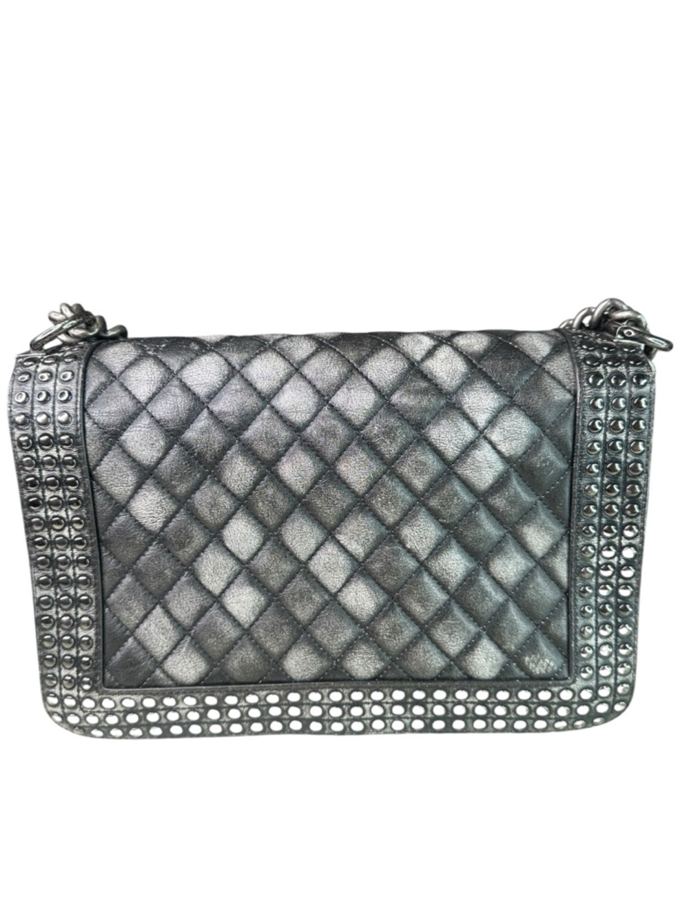 CHANEL Metallic Black Quilted Studded Shoulder Bag - Picture 2 of 10